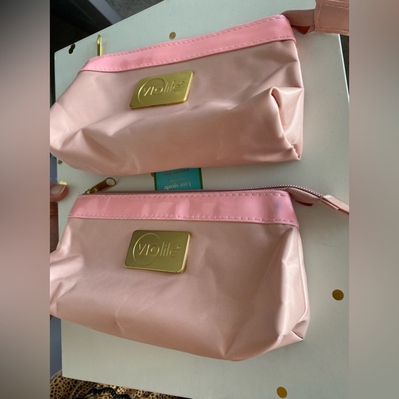 Set of two make up cosmetics bag pouch clutch bags VioLife Gold pink Beige New - Picture 4 of 10